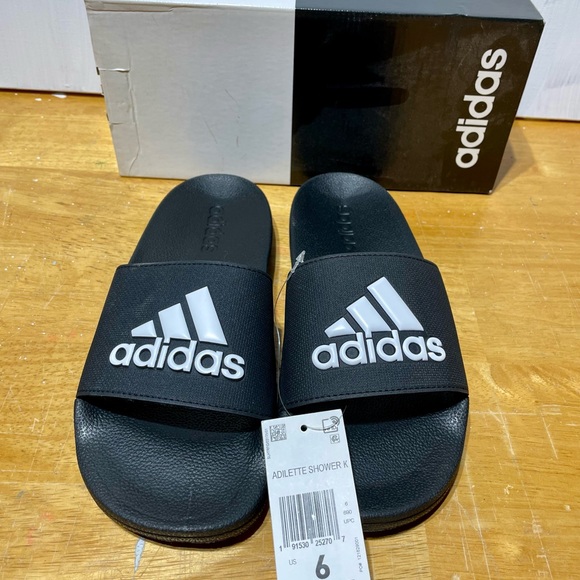 Adidas Black and White Logo Slides - Picture 1 of 4